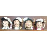Four Royal Doulton large character jugs, The Three Musketeers, Porthos, Aramis and Athos, and D'