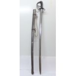A cavalry sword with scabbard, blade 89.5cm