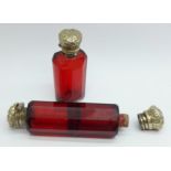 Two ruby glass scent bottles, a/f