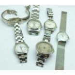 Six lady's wristwatches including Tissot, Skagen, Fossil and Kenneth Cole