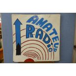 A hand painted Amateur Radio sign and three maps
