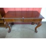 A Victorian mahogany two drawer serving table, 95cms h, 161cms w, 73cms d