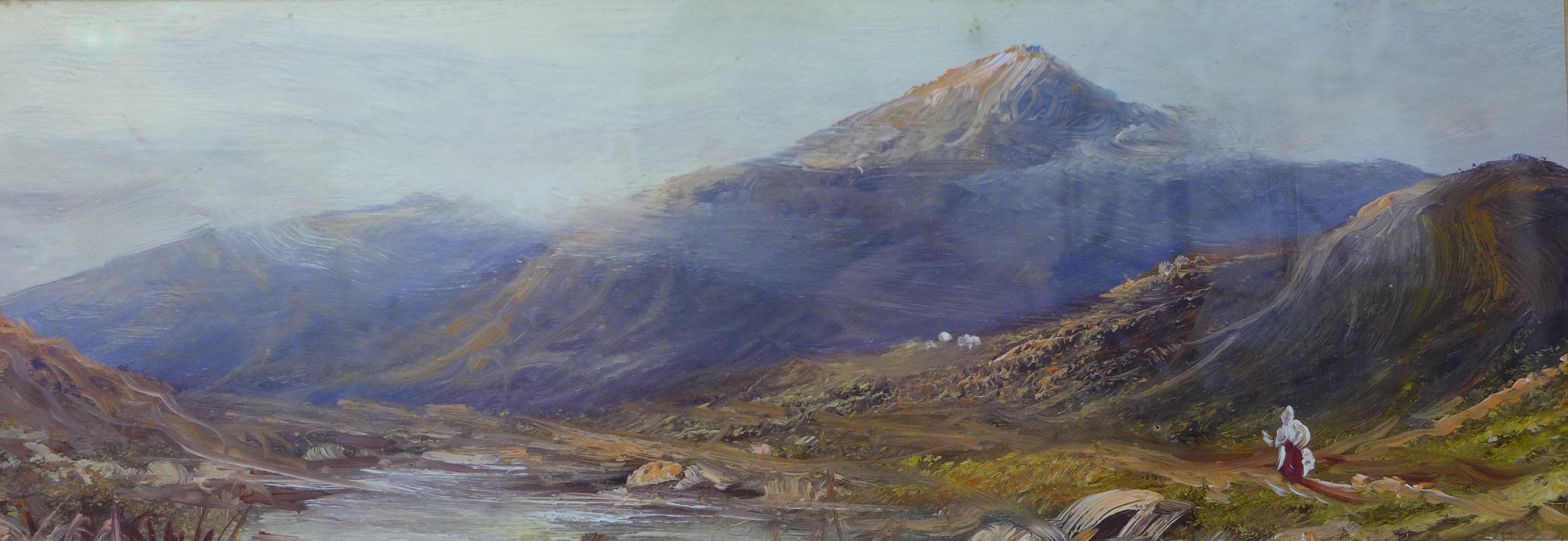 Scottish School, pair of Highland landscapes, gouache on board, 14 x 35cms, framed - Image 2 of 3