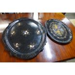 Two Victorian painted and mother of pearl inlaid papier mache trays