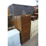 An oak filing cabinet and a metal deed box (locked without key)