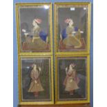 Indian School, set of four portraits, gouache on silk, 44 x 30cms, framed