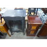 An ebonised side cabinet and a mahogany pot cupboard