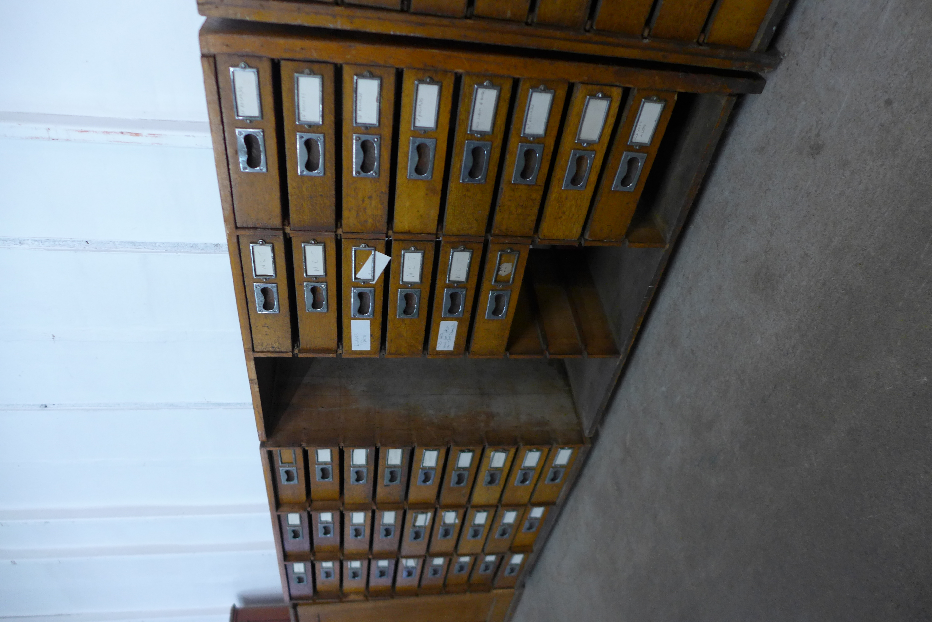 A Victorian oak museum cabinet, with three banks of nine drawers, 86cms h, 100cms w, 40cms d with - Image 2 of 3