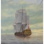 Continental School, galleon at sea, oil on canvas, 75 x 73cms, framed