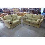 A pair of gold fabric upholstered Knole settees