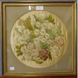 Louisa Mowbray, needlepoint embroidery of flowers, framed