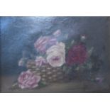 George Krause, still life of flowers in a basket, oil on canvas, 23 x 33cms, framed