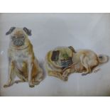 H. Robson, study of two pugs, oil on porcelain, 18 x 24cms, framed