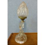 An Art Deco glass table lamp base