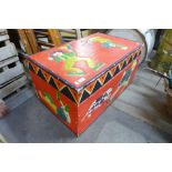 A painted wooden toy box