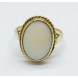 A 9ct gold and opal ring, 2.9g, Q, 14mm x 10mm