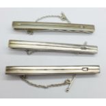 Three 925 silver tie-clips, 39g