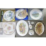 A collection of Aynsley china including a plate, other china including a Wedgwood Woburn Abbey plate