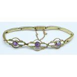 A 9ct gold and amethyst expanding bracelet, 9.7g