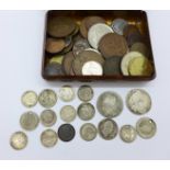 British and foreign coins, including some silver, William III and George III