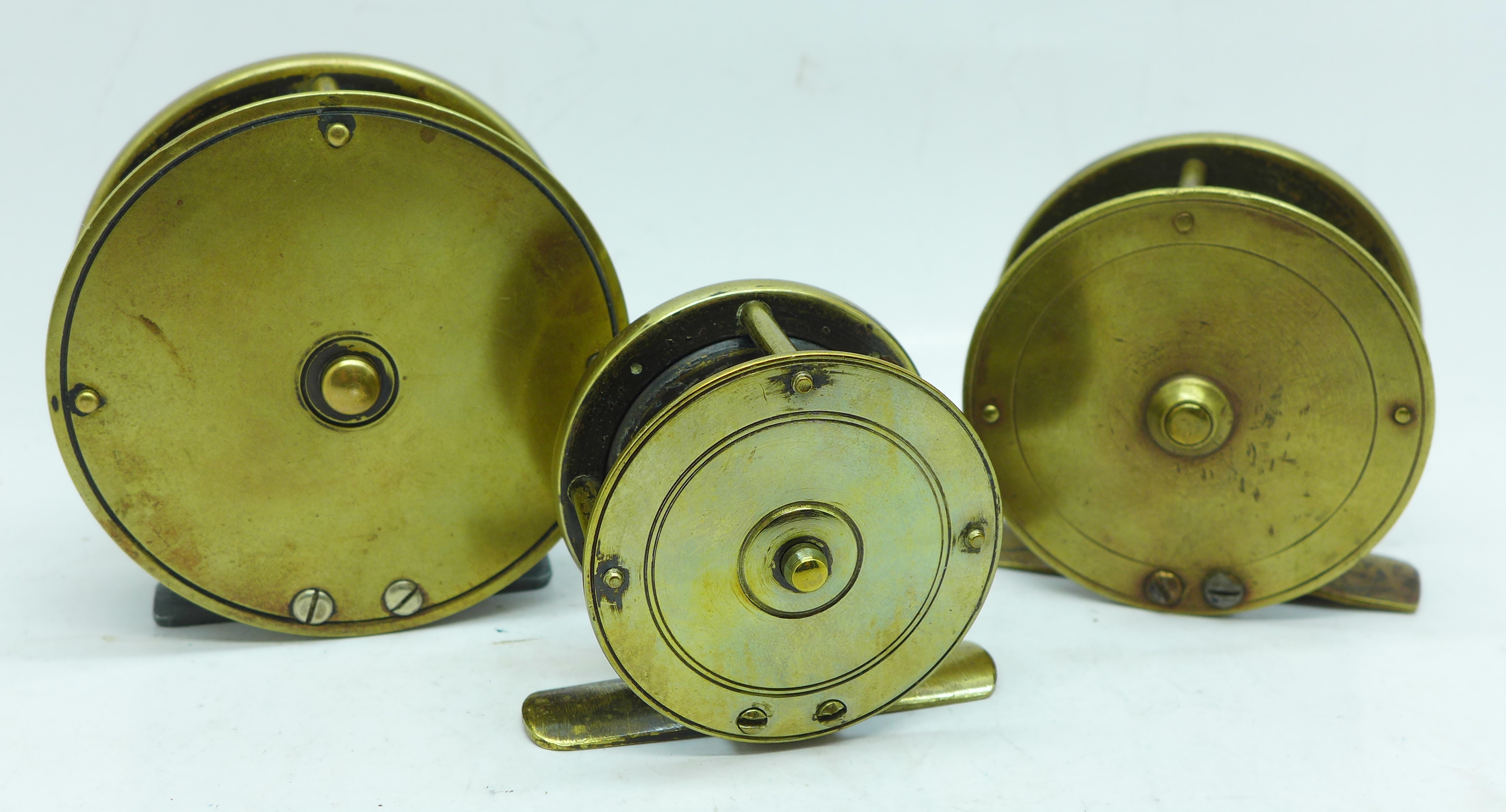 Three brass fishing reels - Image 2 of 2