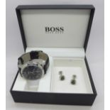 A Hugo Boss wristwatch and a pair of cufflinks, with box