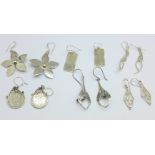 Six pairs of silver earrings, 27g