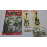 The Beatles collection, a buckle, two guitar brooches, a name brooch and a Teen Beat No.1