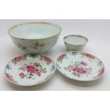 A pair of Chinese porcelain dishes, a tea bowl and sugar basin, a/f