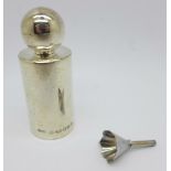 A silver perfume bottle and funnel, 40g