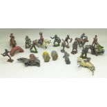 A box of lead animals, soldiers and other figures, some a/f