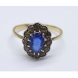 A 9ct gold, blue and white stone ring, 2.3g, N