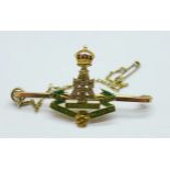 A 15ct gold and enamel The Yorkshire Regiment, Princess of Wales Own badge, marked Alexandra 1875,
