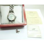 A gentleman's Klaus Kobec mother of pearl and diamond set wristwatch, cased