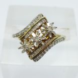 A silver gilt, diamond floral cluster ring, approximately 0.50carat diamond weight, O