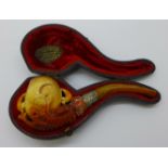 A Meerschaum pipe, the silver mount hallmarked Birmingham 1901, in a fitted case marked Blackman,