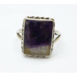 A silver and Blue John ring, L