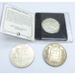 A Swiss 5 Francs 1926 silver half dollar and 1996 five pounds