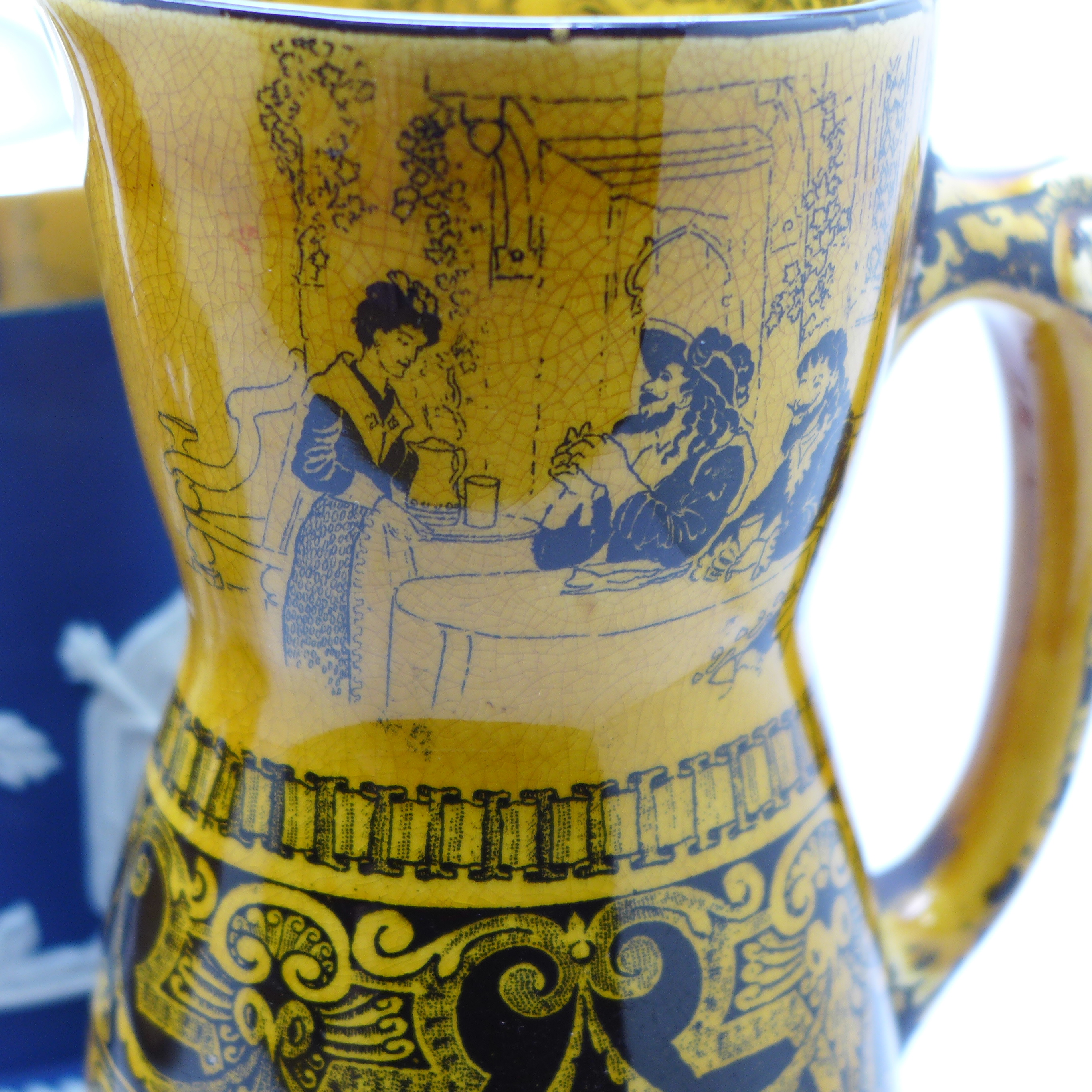 Two Doulton jugs, Jacobean and saltglaze and an Adams jasper biscuit barrel - Image 2 of 4