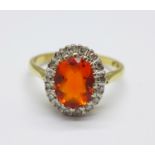 An 18ct gold, diamond and fire opal ring, 3.5g, N