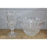 A Victorian engraved cut glass celery jar and a large Stuart Crystal bowl in Shelton design with