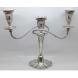 A silver three branch candelabra, Birmingham 1975, 24.5cm