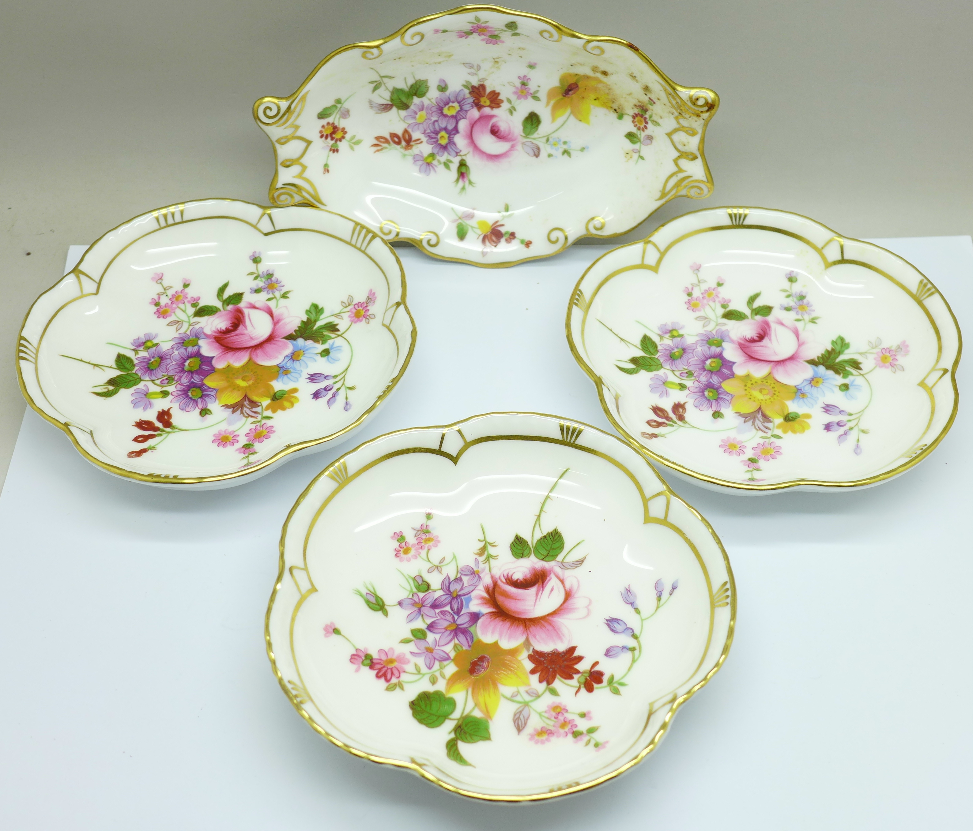 Four Royal Crown Derby, Derby Posies dishes