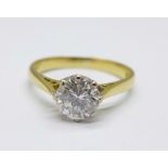 An 18ct gold, diamond solitaire ring, approximately 1.25carat diamond weight, 3.4g, M