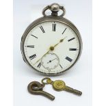 A silver pocket watch, glass loose