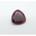 An unmounted trillion cut ruby, approximately 4.5carat weight