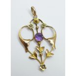 A 9ct gold Art Nouveau pendant, 1.8g