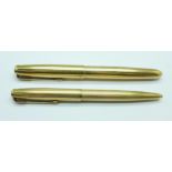 Two rolled gold Parker pens, (one fountain pen, one ballpoint)