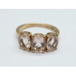 A 9ct gold and morganite trilogy ring, 3.3g, N