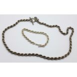 A silver rope chain and bracelet, 41g